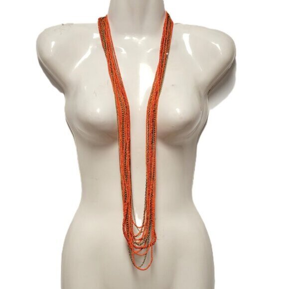 Multistrand Orange Long Necklace - Picture 5 of 12